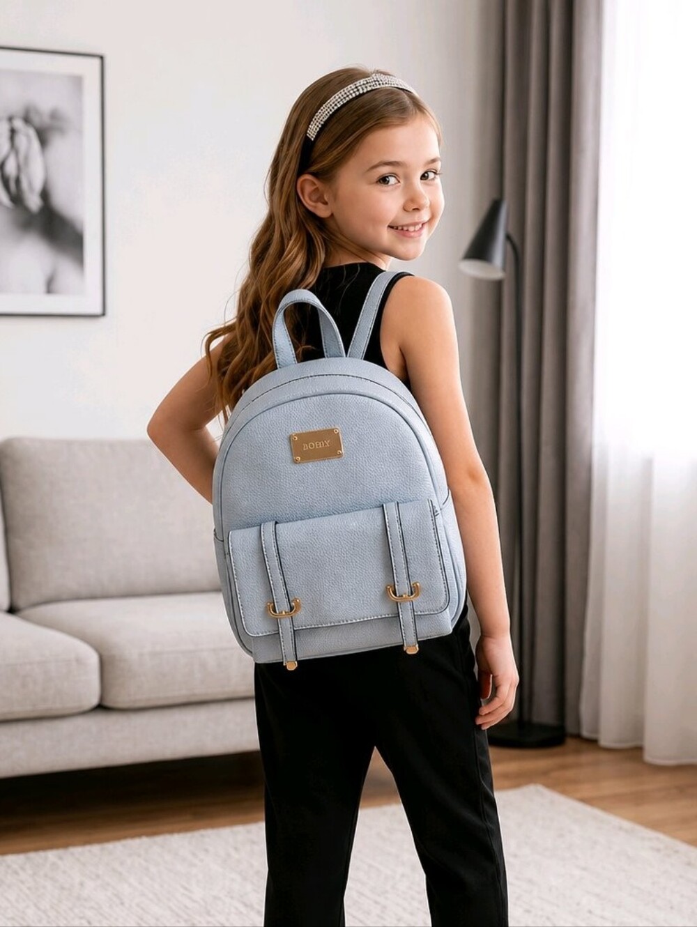KKXIU Small Backpack/Purse with Vegan Leather in Baby Blue